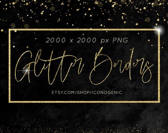 8 Glitter Gold Borders / PNG Clipart / Commercial Use