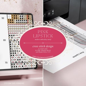 Pink Lipstick Embroidery Pattern PDF // Modern Cross Stitch image 4