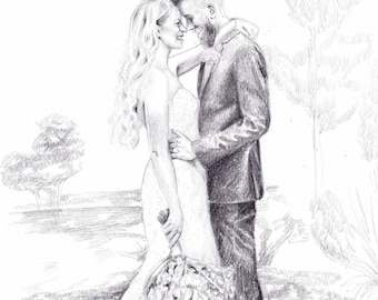 Custom Couple Portrait | Wedding Art | Bride and Groom Drawing | Drawing from photo | Personalised Anniversary Gift