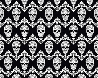 Patterned Vinyl, Black and white floral skull pattern craft  vinyl sheet - HTV or Adhesive Vinyl -  Halloween pattern HTV829