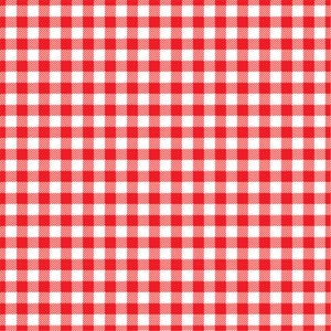May include: Red and white checkered pattern, a classic picnic tablecloth design.