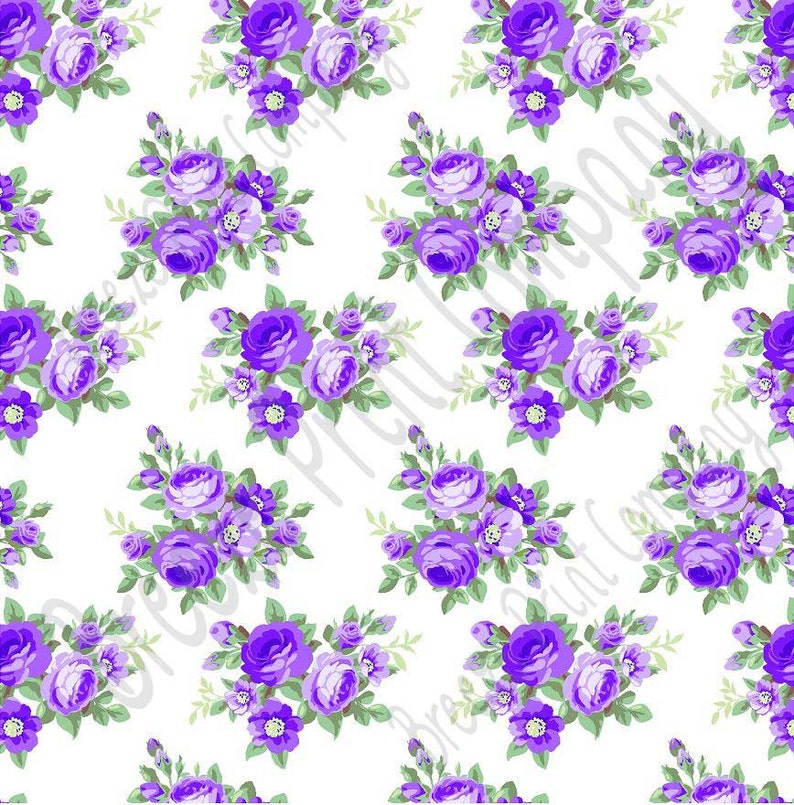 Patterned Vinyl, Purple rose floral craft vinyl sheet HTV or Adhesive Vinyl with white background flower pattern vinyl HTV2219 image 1