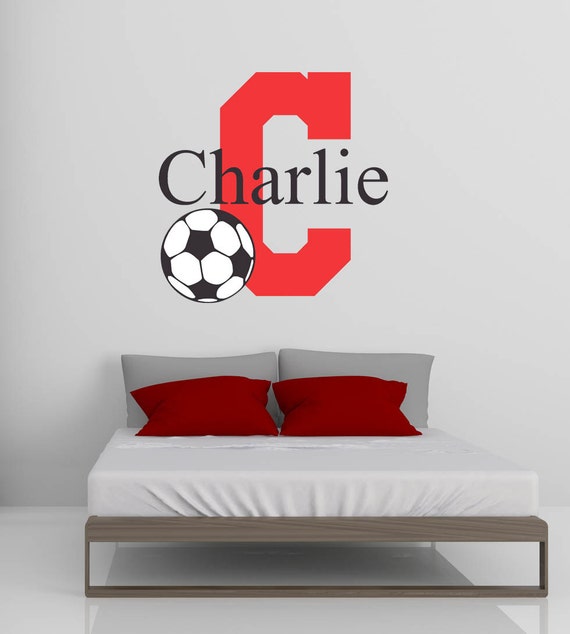 Items similar to Soccer vinyl wall decal monogram and name vinyl wall