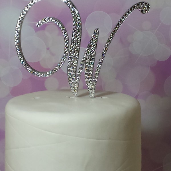 Ready to Go !!! Initial Monogram Wedding Cake Topper Swarovski CrystalsRhinestone Letter W