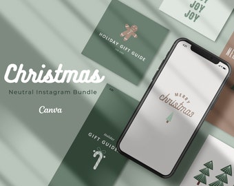 100+ Neutral Aesthetic Christmas Instagram Posts & Stories Bundle | Customizable Canva Templates