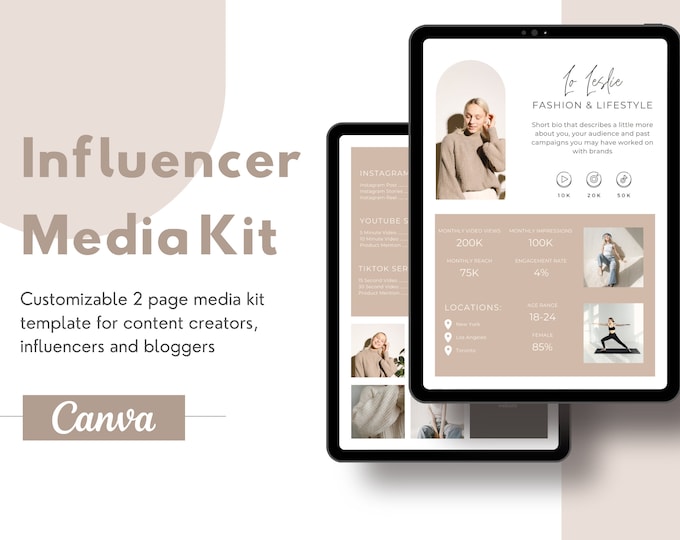 One Page Influencer Media Kit & Rate Card | Dark Mode - Etsy Canada