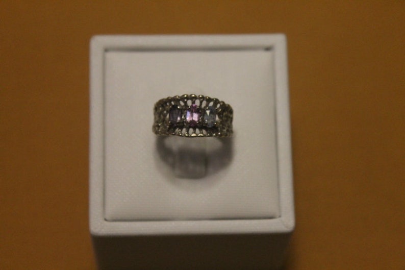 Vintage Designer ESEMCO Aquamarine and Pink Sapphire Gemstones Amethyst White Gold Ring Rings Size 5 Amethyst 10k White Gold