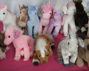 New TY Horses Beanie Babies - Avalon, Filly, Lightning, Hoofer, Durango, Pegasus, Style "Pinky" Horse Purse, Oats FREE SHIPPING