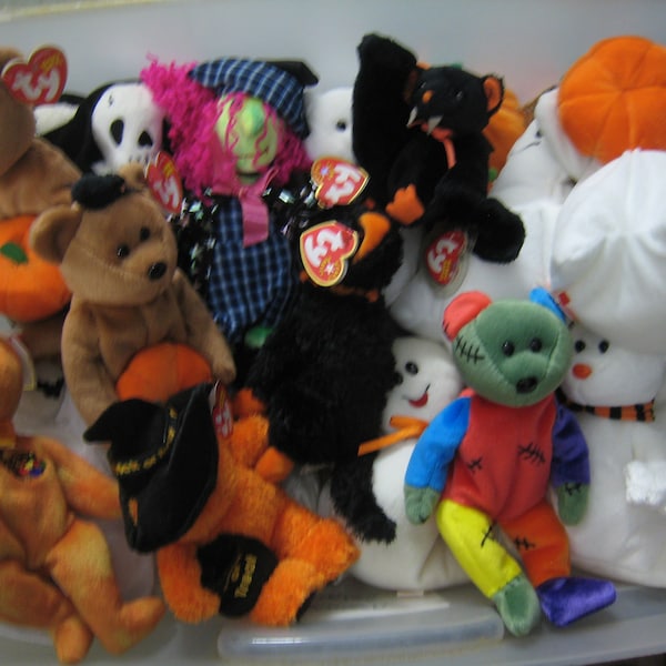 New TY Halloween Beanie Babies - Creepers, Ghoul, Goulainne, Pumkin, Hocus, Shivers, Scary, Bat-e Fraidy, Sheets, Witchy, Frankenteddy