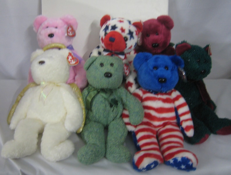 New Ty Beanie Buddies - Bears Shamrock, Libearty (Blue Head) Emp New Ty Beanie Buddies - Bears Shamrock, Libearty (Blue Head) Emp