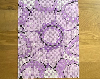 11 x 15 Woven Marbled MONOPRINTS on Cotton Canvas, One of a Kind Purple, Lilac, White, Black FINE ART print, Marble Surface Design, Marbling