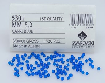 150 Pcs. Swarovski® Crystal Bicones, CAPRI BLUE, Article# 5301 / 5328 5mm Bicone Beads