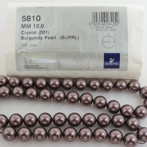 25 Pcs. SWAROVSKI® Crystal Pearls, Article #5810 12mm, BURGUNDY, Glass Pearls