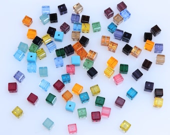 SWAROVSKI® Crystal  Square Beads, 4mm Cubes, Article #5601, Assorted Colors
