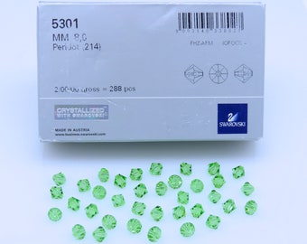 36 Pcs. Swarovski® Crystal Bicones, PERIDOT, Article# 5301 / 5328 8mm Bicone Beads