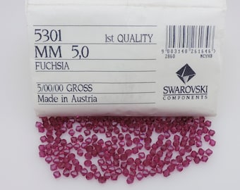 140 Pcs. Swarovski® Crystal Bicones, FUSCHIA, Article# 5301 / 5328 5mm Bicone Beads