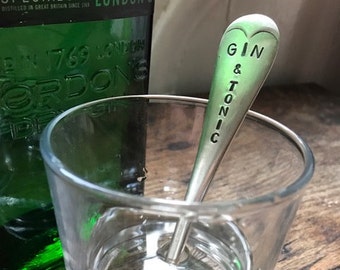 Gin & Tonic - Vintage Upcycled Spoon Handle Handmade Drink Cocktail Stirrer - G and T, Birthday Gift, Gifts For Him, Gifts For Her