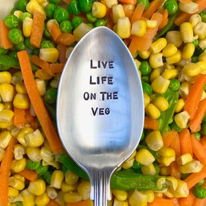 Hand Stamped Silver Plated Serving Spoon: Vegan Vegetable Lover Gift