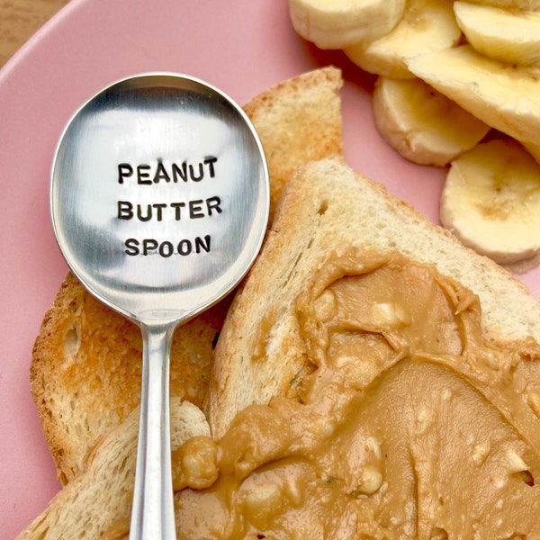 Peanut Butter Spoon - Hand Stamped Antique Silver Plated Spoon - Peanut Butter Gift, Gift for Peanut Lovers, Gifts For Him, Gifts For Her