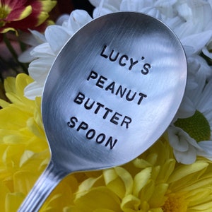 Personalised Peanut Butter Spoon - Hand Stamped Antique Silver Plated Spoon - Fun Christmas Gift For All Peanut Butter Lovers