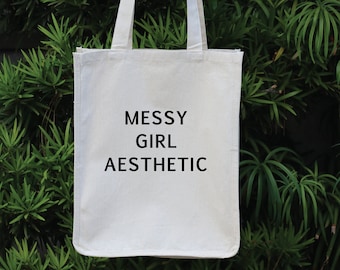 Oversized Natural Heavy Duty Canvas Tote Bag "Messy Girl Aesthetic"