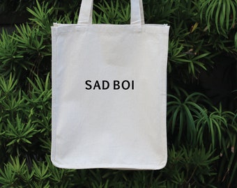 Oversized Natural Heavy Duty Canvas Tote Bag "Sad Boi"