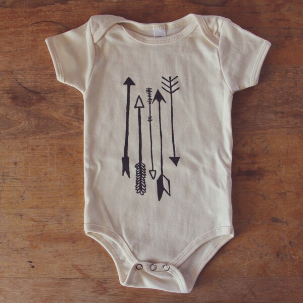 Natural 100% Organic Cotton ARROWS Screen Printed Infant One-piece