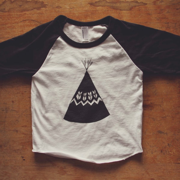 Sale Black and White BABY TEEPEE Raglan Baseball Tee