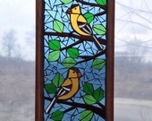 Yellow American Goldfinch Stained Glass Mosaic Panel for Hanging in Window, Great Gift for Birdwatcher, State Bird Sun Catcher