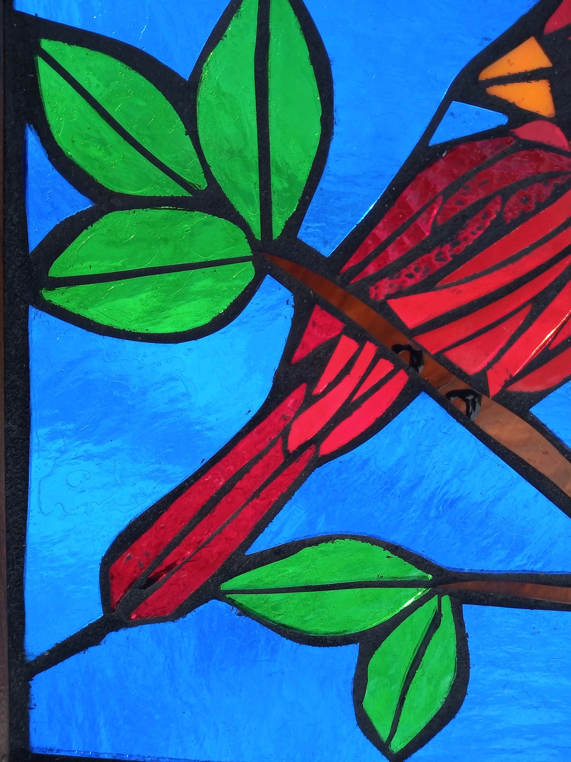 Cardinal Stained Glass Bird Suncatcher Mosaic Artwork Panel Etsy