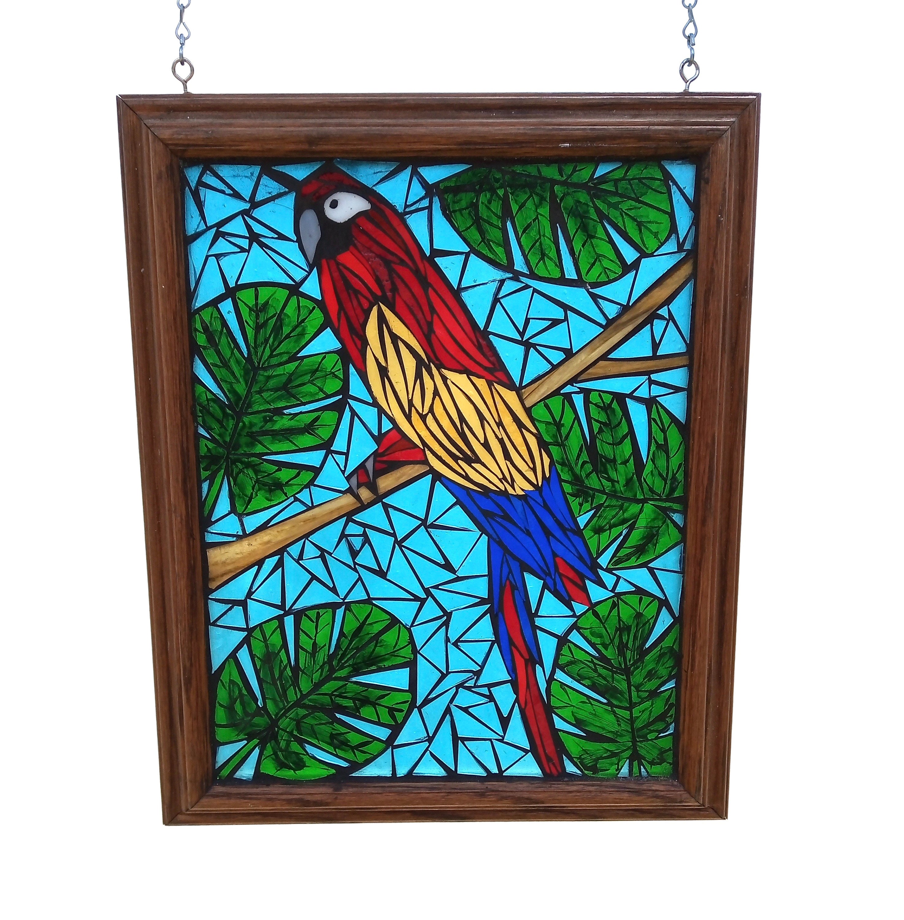 Parrot Stained Glass Decal Tropical Bird Window Car Home Sticker 