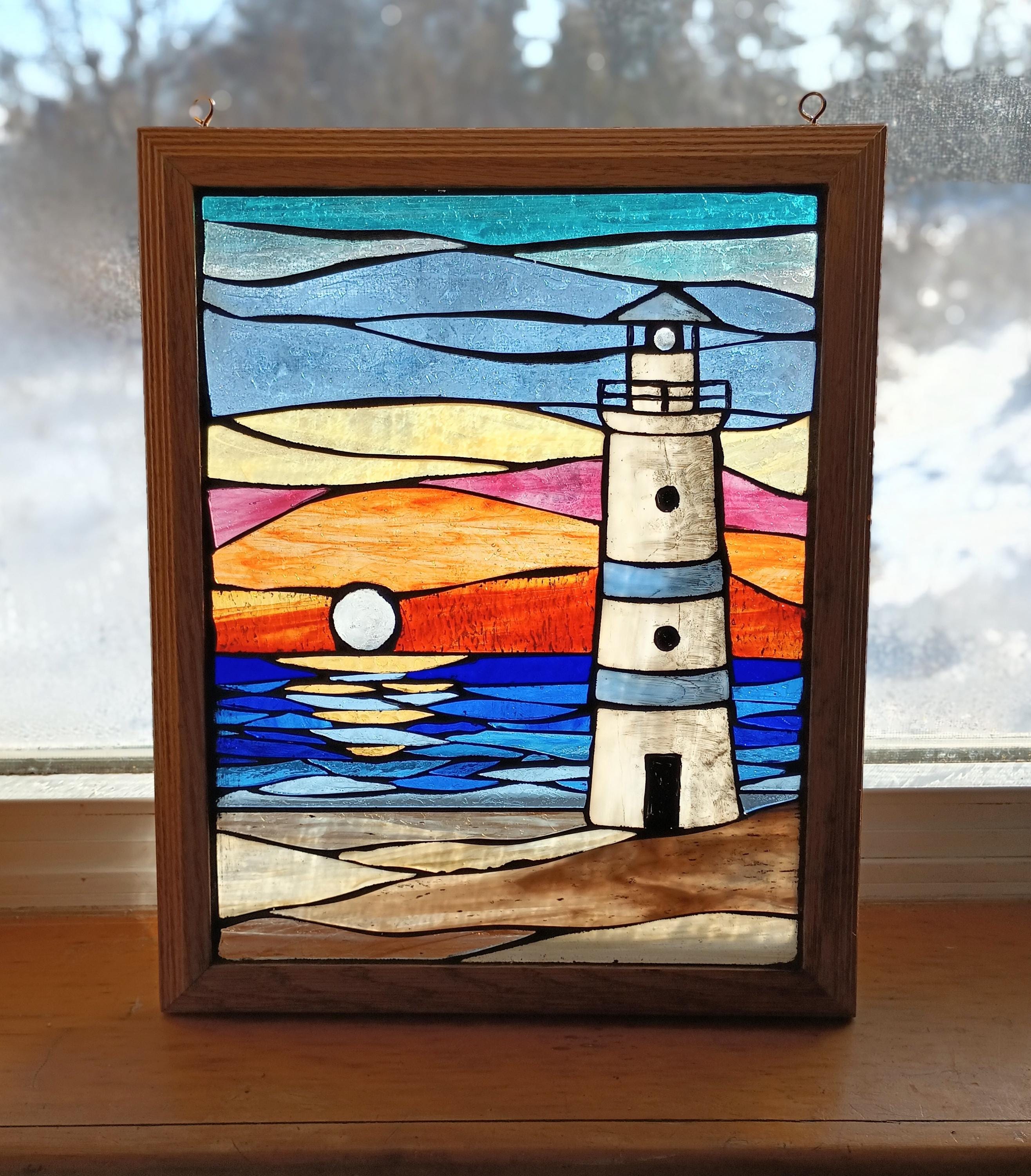 Lighthouse Stained Glass Suncatcher, Beach Window Hangings Decor For Nature Lovers - View #6