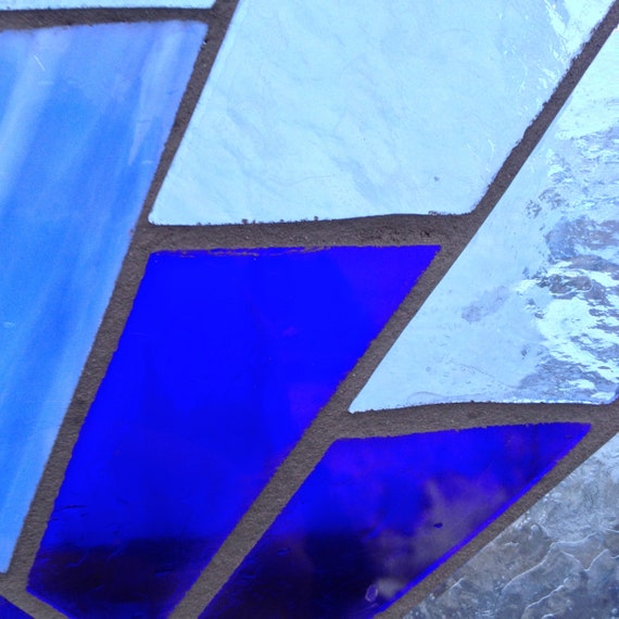 Blue Art Deco Stained Glass Mosaic Panel Window Hanging Etsy