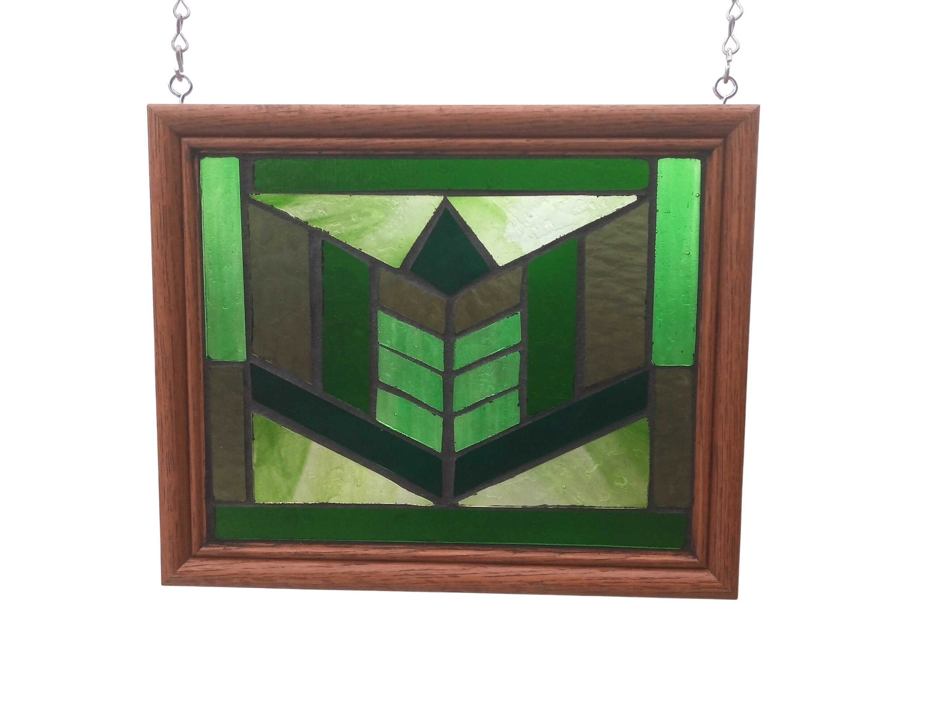 Green Art Deco Stained Glass Mosaic Panel Window Hanging Etsy India