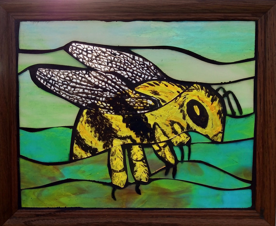 Honey Bee Stained Glass Mosaic Panel for Hanging in Window - Etsy