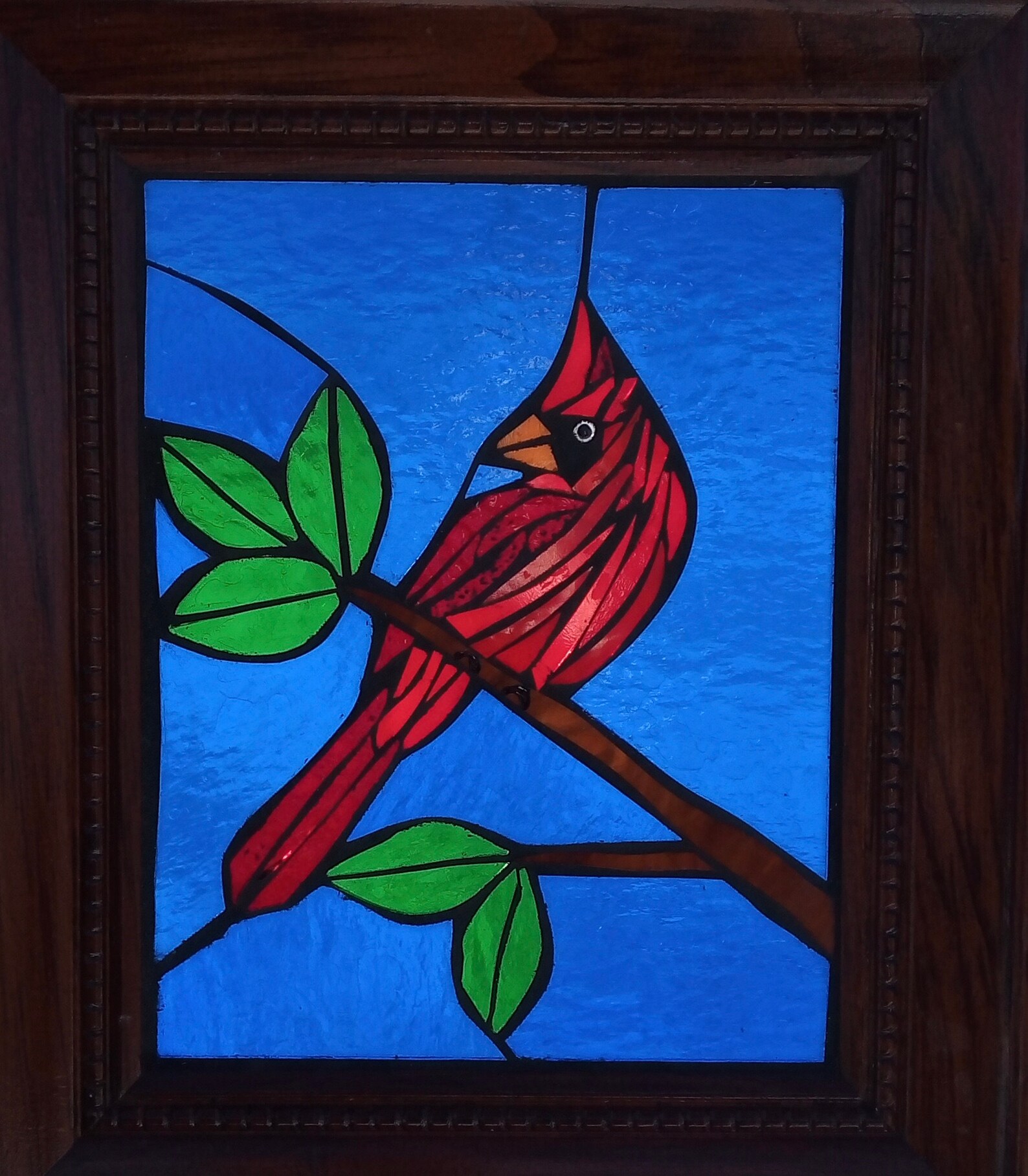 Cardinal Stained Glass Bird Suncatcher Mosaic Artwork Panel Etsy
