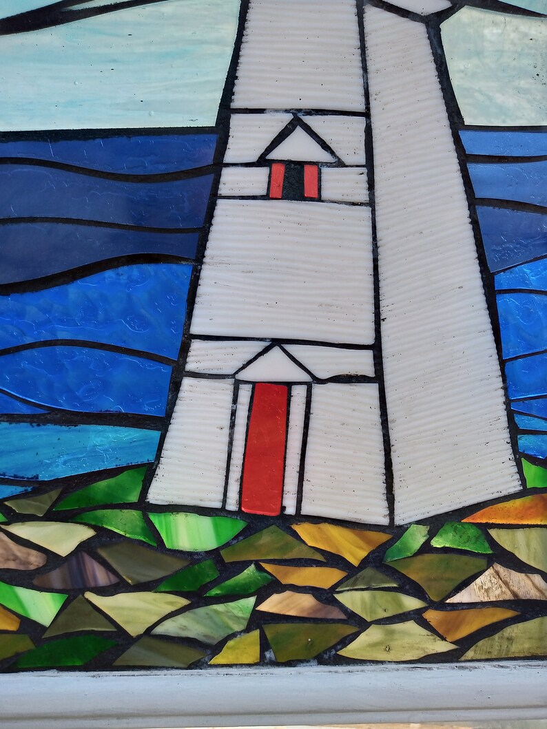Stained Glass Panel Lighthouse Nova Scotia Landscape Mosaic | Etsy