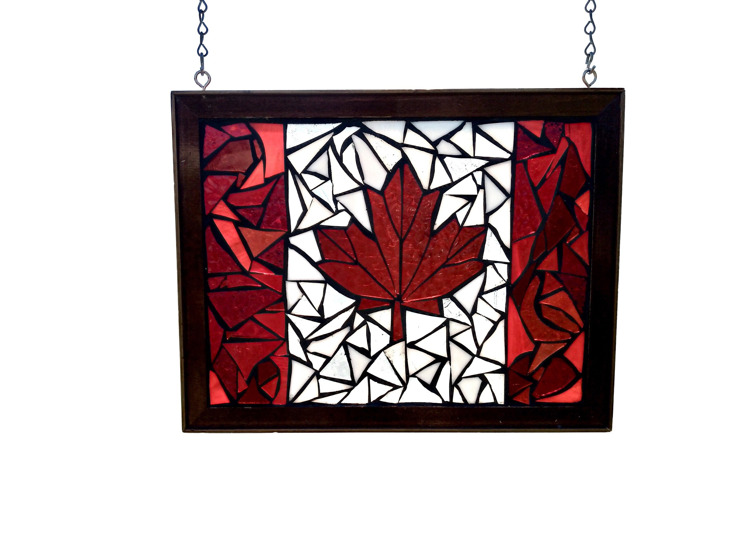 Canadian Flag Stained Glass Mosaic Panel Canada Red Maple Etsy