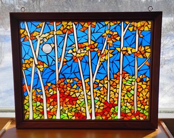 オーダー専用ページ Winter Mountain Landscape Stained Glass Mosaic: Panel for Hanging