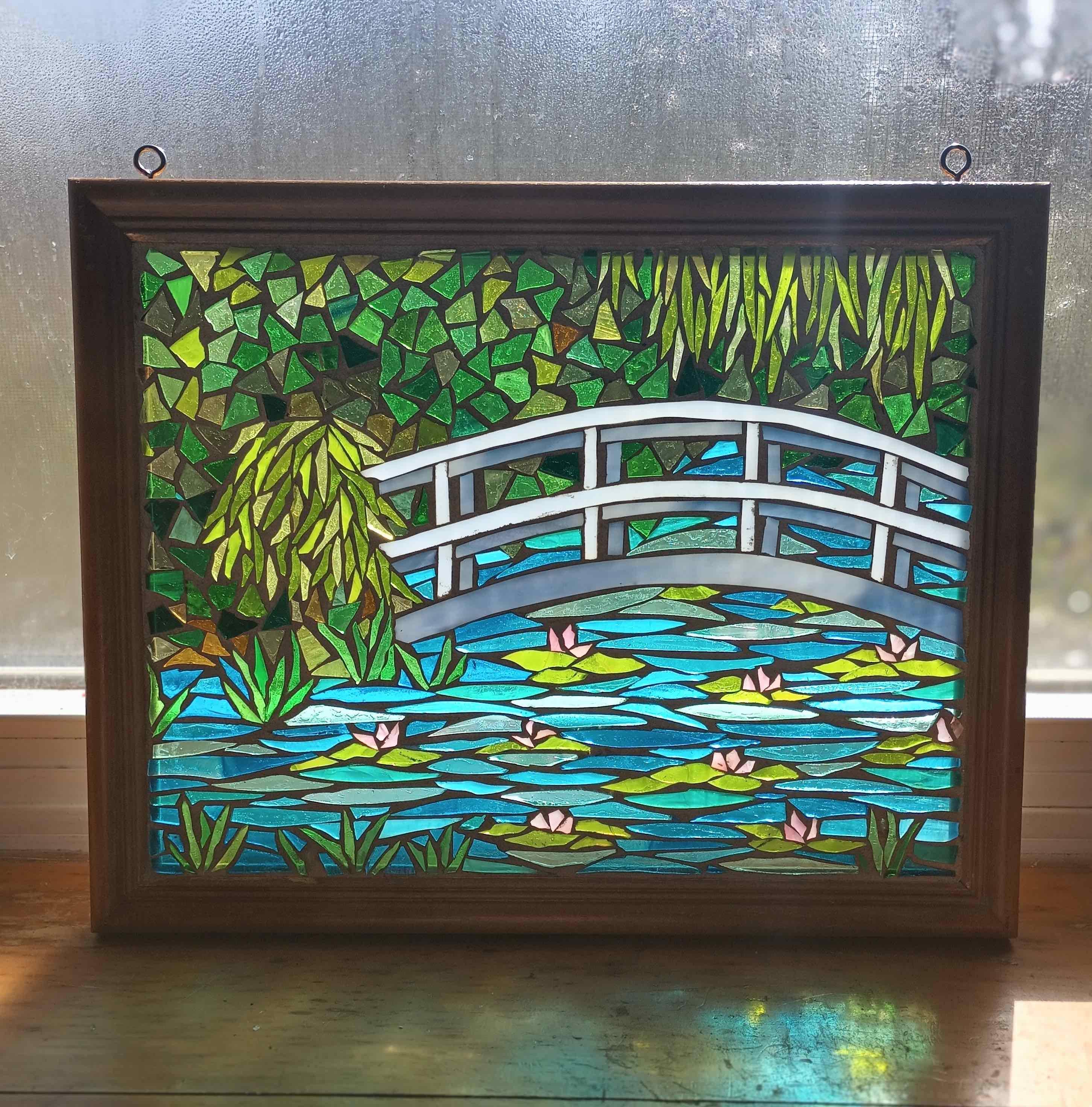WINDOW of MONE 水彩画 Claude Monet Bridge With Water Lilies Stained Glass Mosaic Panel
