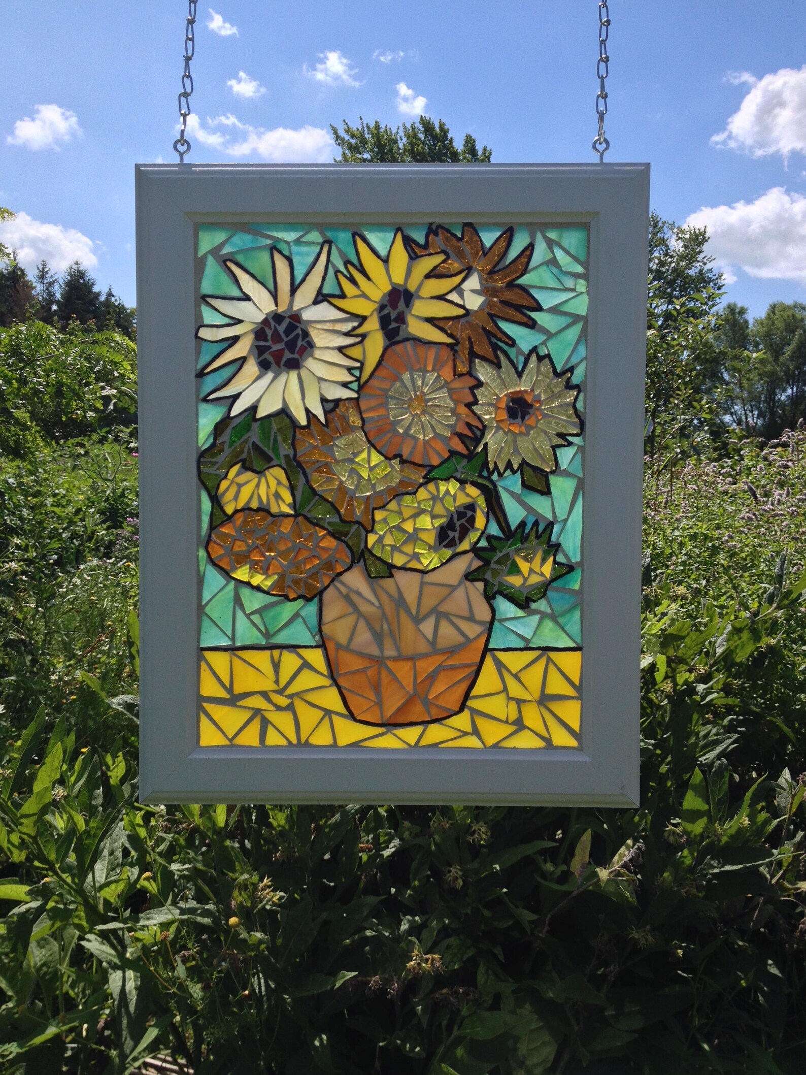 Van Gogh Sunflower Stained Glass Panel Van Gogh Stained Etsy