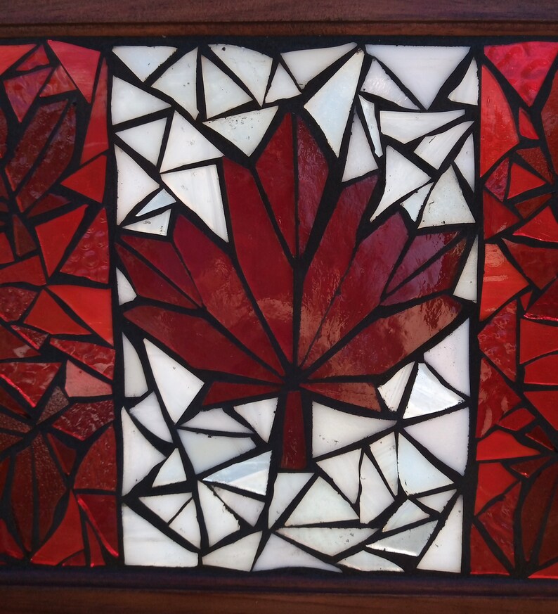Canadian Flag Stained Glass Mosaic Panel Canada Red Maple Etsy