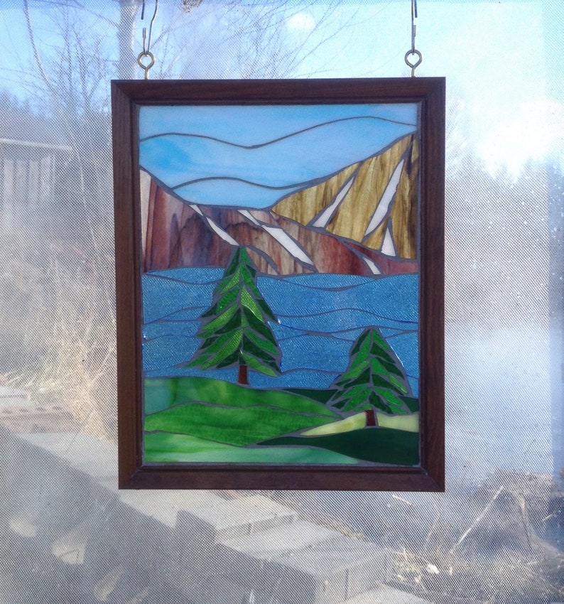Stained Glass Mountain Landscape Mosaic Panel For Window Image 0