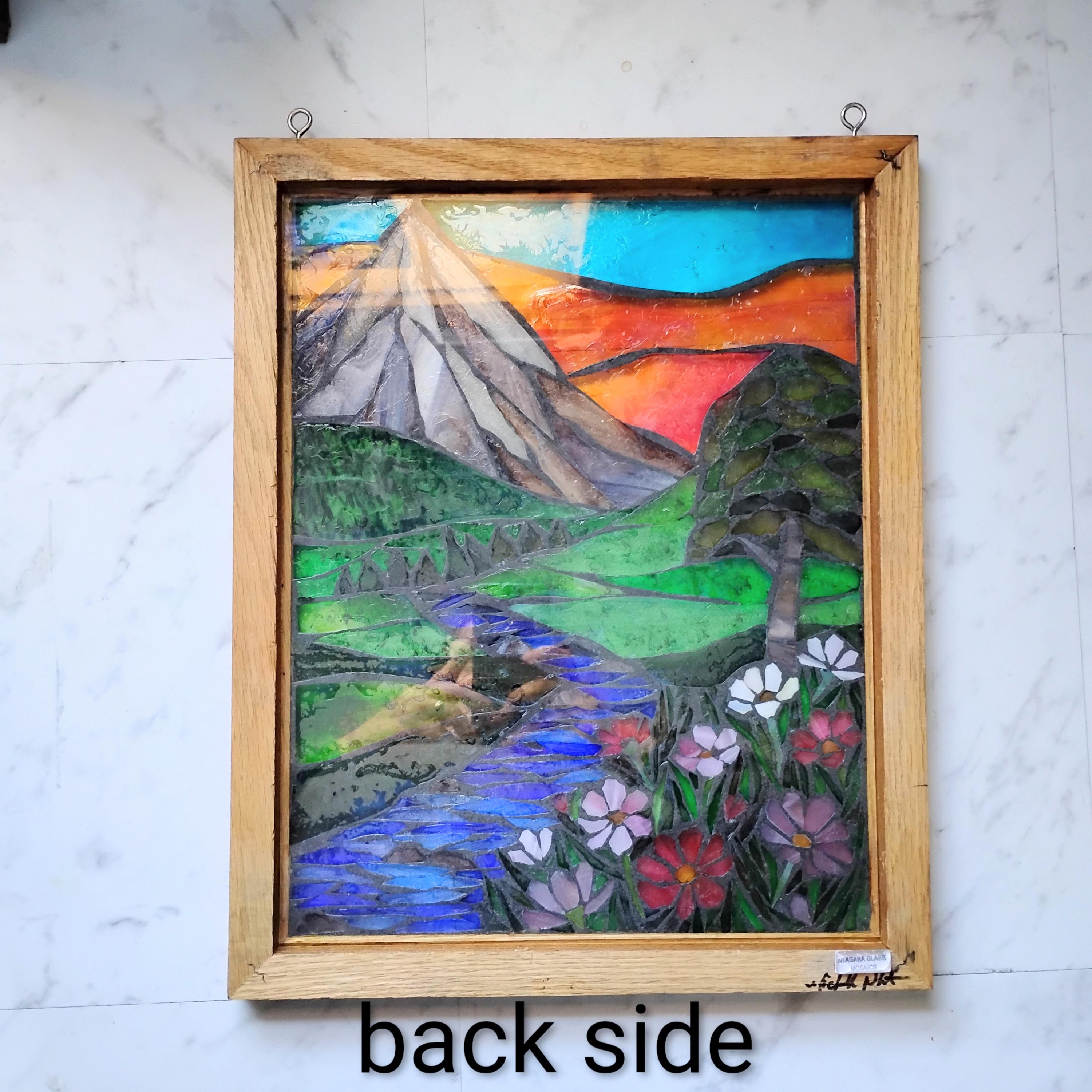Mountain Meadow Stained Glass Mosaic: Sunrise Landscape Artwork