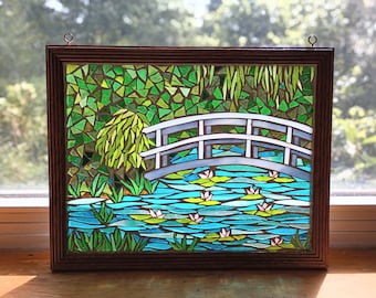 Claude Monet Bridge With Water Lilies Stained Glass Mosaic