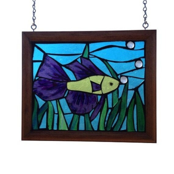 STAINED GLASS blue & purple betta fish Outdoor & Gardening Garden