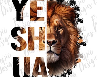Löwe Yeshua PNG Design, sofortiger Download, digitale Datei, Sublimation, Yeshua T-Shirt, schwarzer König, Glaube PNG JPG