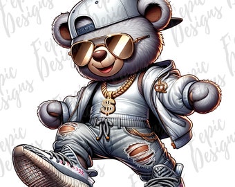 Hip Hop Teddy Bear Graffiti PNG JPEG - Trendy T-Shirt Design (Digital Download)