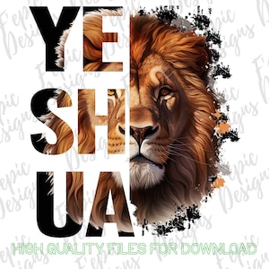 Lion Yeshua PNG Design, Instant Download, Digital File, Sublimation, Yeshua T-Shirt, Black King, Faith PNG JPG