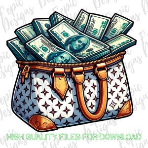 Money Bag Illustration Cartoon - Designer Luxury Bag - Digital Download PNG, JPEG - Get the Bag - Great for T-shirts and More